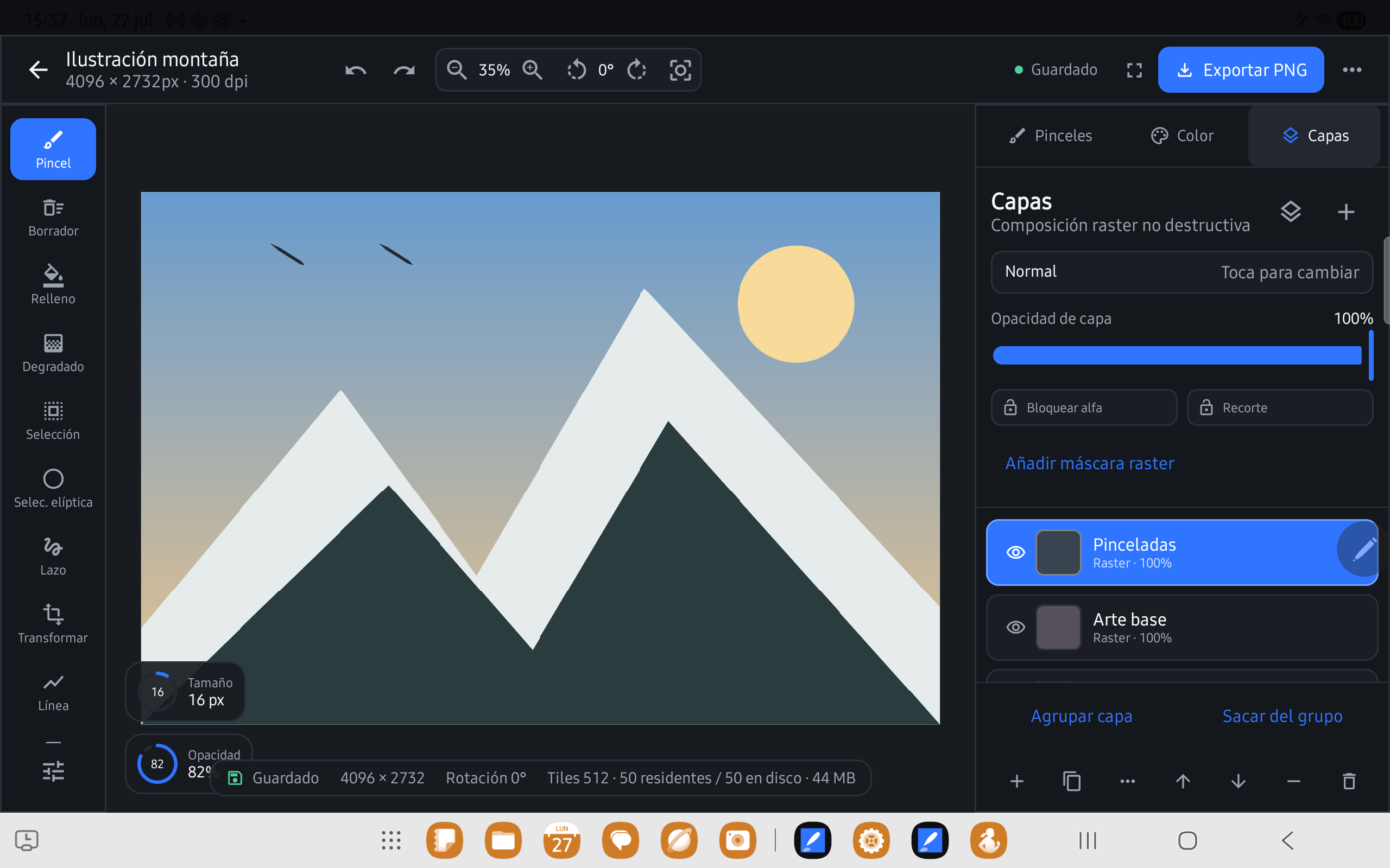 Herramientas de dibujo de Canvas Studio en una tablet Android