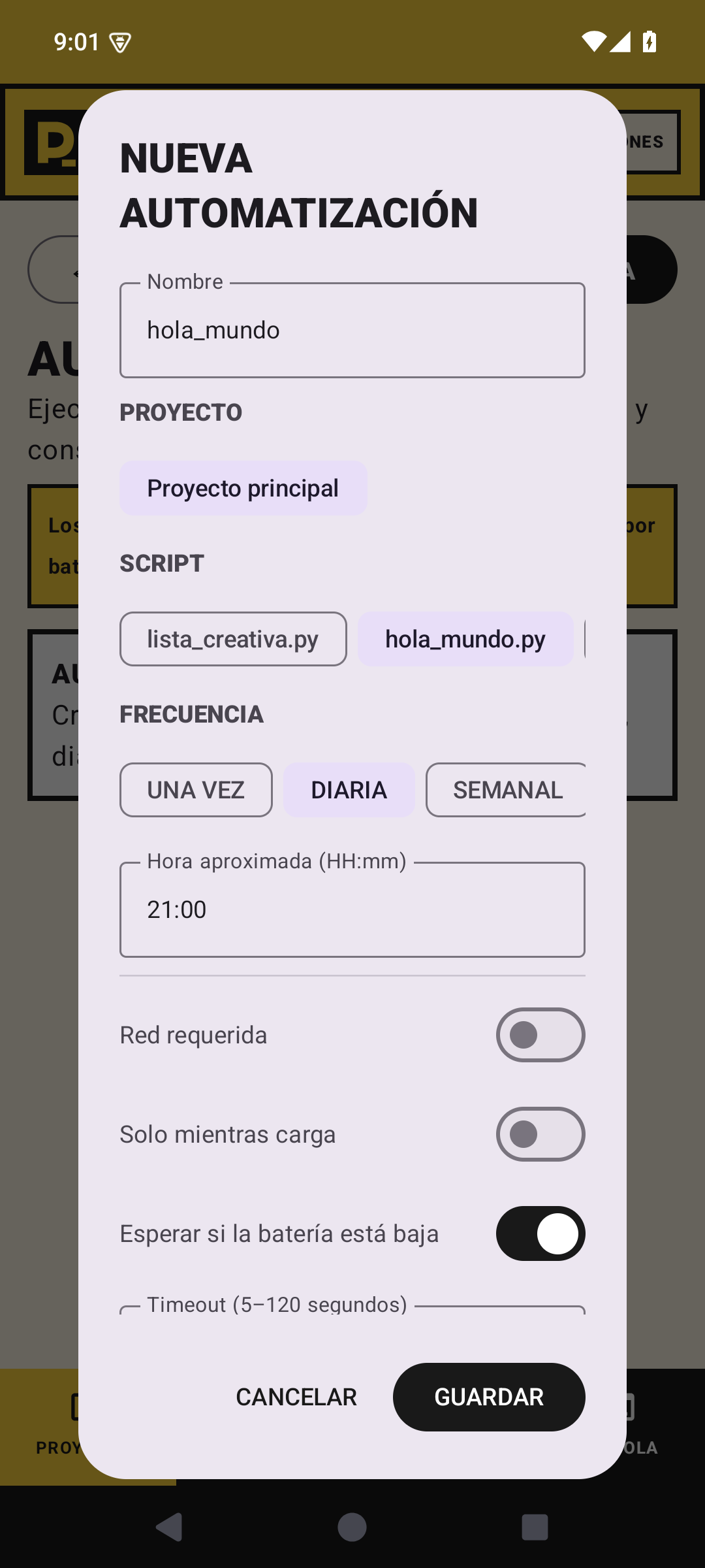 Configuración de una automatización programada en PixelPy