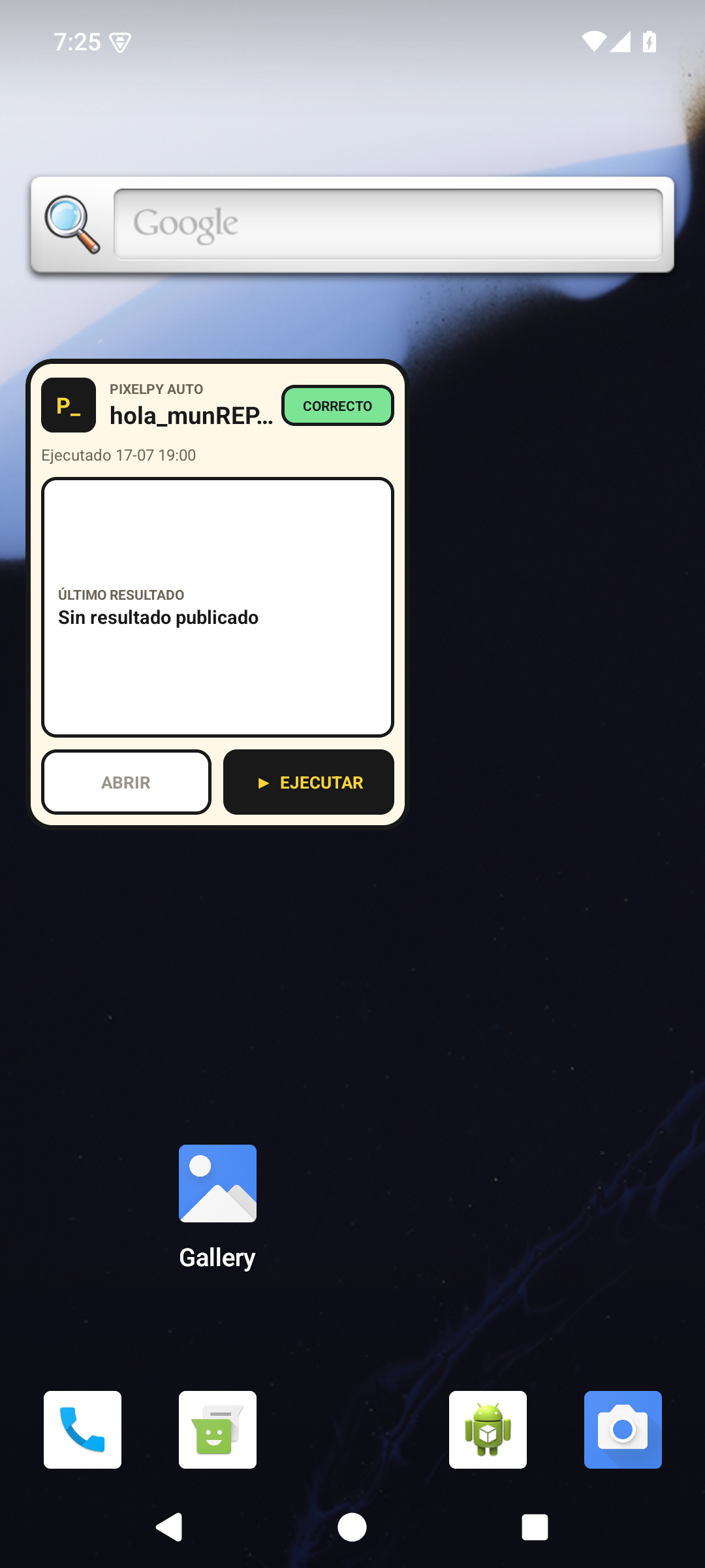 Widget de PixelPy en la pantalla principal de Android